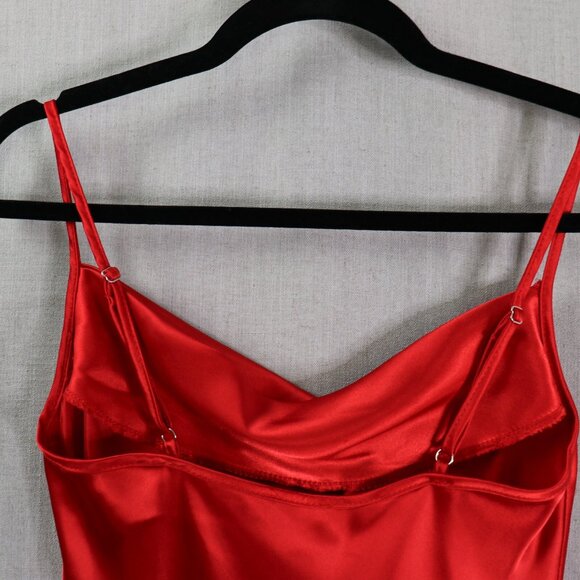 Y2K Bebe Red Satin Slip Midi Dress XS Cowl Neck Spaghetti Straps Made in USA - Picture 8 of 12